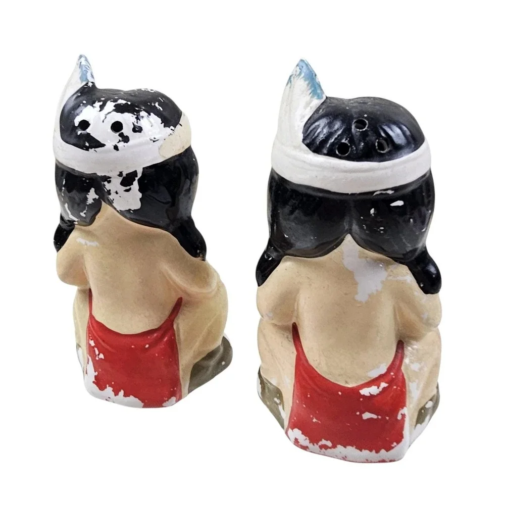 Vintage Japan Ceramic Salt and Pepper Shakers Set with Totem Pole Base Multi